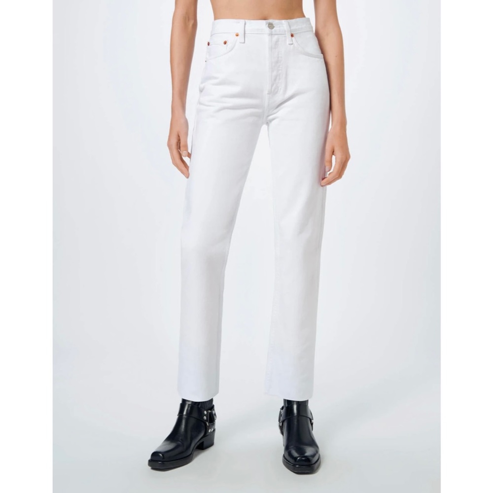 Redone White High Rise Stove Pipe Straight Leg Jeans Size 27